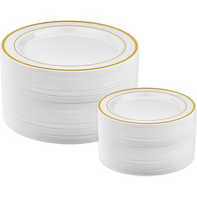 Gold Plastic Plates - 25 Dinner Plates and 25 Salad Plates Party Plastic Plates Disposable Plates for Party