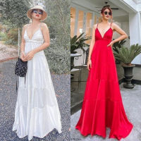 B17529 แม็กซี่เดรสสายเดี่ยวสีพื้น สายปรับได้ One-shoulder maxi dress with adjustable straps