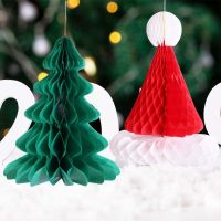 IFYHIWEF Navidad คริสต์มาส ปาร์ตี้ หมวกซานต้า ต้นคริสต์มาส ของตกแต่งคริสต์มาส กระดาษรังผึ้ง เครื่องประดับแขวน