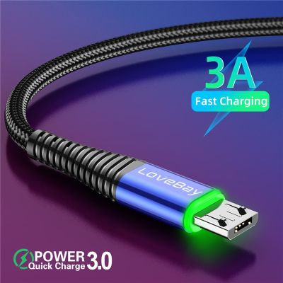 Lovebay LED 2M Micro USB Cable 3A QC 3.0 Quick Charge Wire For Xiaomi Samsung Android Mobile Phone Data Cable Cord Fast Charging Docks hargers Docks C