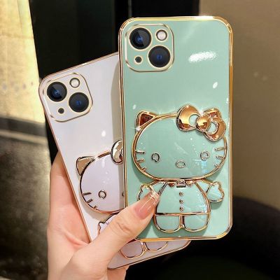 [กระจกแต่งหน้าในที่ยึด]เคสโทรศัพท์ iPhone 11 11 Pro 11 Pro Max 12 12 Pro 12 Pro Max 13 13 Pro 13 Pro Max 14 14 Plus 14 Pro 14 Pro Max เคสโทรศัพท์ KT Cat Mirror Stand เคสโทรศัพท์