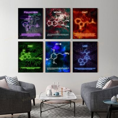 ประสาทหลอนผ้าใบจิตรกรรมฝาผนังศิลปะโปสเตอร์นอร์ดิกตกแต่งบ้านรูปภาพของ DMT โมเลกุล2CB โมเลกุลและ LSD โมเลกุล-ที่สมบูรณ์แบบสำหรับห้องใดๆ