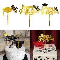 ชาร์บ❦อุปสรรค์3/6Pcs Black Gold Happy Graduation เค้กอะคริลิค Topper ตรีหมวก Cupcake Toppers Class Of 2022พิธีสำเร็จการศึกษาตกแต่ง