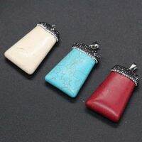 Natural Turquois Pendant Diamon-Studded Rectangule Pendants to Make Jewelry DIY Necklace Size 25x45mm