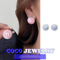 COCOJEWELRY ต่างหูต่างหูทรงเรขาคณิตกลมตัวอักษร M ปลายสูงต่างหูเงิน925สดใสขนาดเล็กเข้ากับทุกชุด