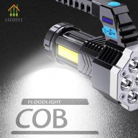 7LED + COB 400LM ไฟฉายแบบพกพาสปอตไลท์ USB ไฟฉายแบบชาร์จไฟได้