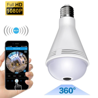 1080P HD Mini Camera Panoramic VR Bulb Camera E27 Bulb Bluetooth Speaker Bulb with WIFI Remote Monitoring Decorative Light