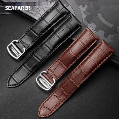 ♚►◎ 18 มม. 20 มม. 22 มม. สายหนังสำหรับนาฬิกา Omega Speed ​​Seamaster Band สายรัดผู้ชาย Deployant Clasp สีดำสีน้ำตาลสายนาฬิกาสร้อยข้อมือเข็มขัด