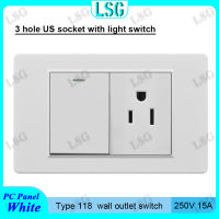 【LSG】ประเภท เต้ารับมาตรฐาน3ขาเต้าเสียบสวิตช์ติดผนังประเภท118มม. พร้อม1แก๊ง2ทางแผงสวิตช์ไฟสารหน่วงไฟ250V 15A ซ็อกเก็ตสากลความปลอดภัยในครัวเรือน