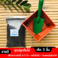 ชุดปลูกต้นไม้ ดินผสมปุ๋ยอินทรีย์พร้อมปลูก  เซ็ต 3 ชิ้น ชุดปลูกต้นไม้สำเร็จรูป ชุดเพาะชำ ชุดปักชำต้นไม้
