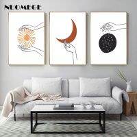 Elegant Nordic สไตล์พิมพ์โปสเตอร์และพิมพ์ Celestial Wall Art เนื้อเรื่อง Sun, Moon,ภาพดาวเหมาะสำหรับห้องนั่งเล่นตกแต่งบ้าน