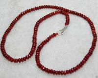 2X4mm Brazil Red Ruby Faceted Roundel Gems Beads Necklace Silver Clasp