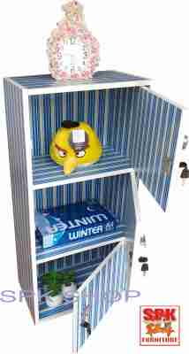 SPK SHOP ตู้ล๊อกเกอร์ ชั้นไม้ ตู้ไม้ 3 ชั้น เอนกประสงค์ รุ่น Box1-3 มีกุญแจพร้อมบานเปิดปิด กว้าง 42 ลึก 30 สูง 90 ซม.( สีลายลายเส้นสีน้ำเงิน