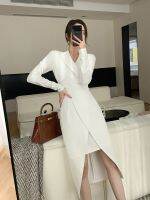 【HOT】 dress 2023 early spring new V-neck long-sleeved waist slimming goddess long Lian