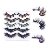 [COD] False eyelashes colorful fluffy Russian curl foreign trade purple pink imitation mink 5 pairs curly wholesale