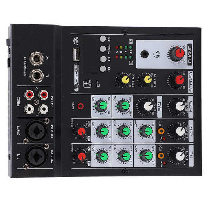 Audio Mixer 4 Channel 2 Input Jacks TRS Bluetooth USB With Reverb Effect For Home Studio US Plug