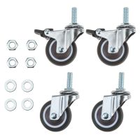 4Pcs 1.5 Inch Furniture Casters Wheels Shopping Cart Wheel Trolley Swivel Caster Wheel M8x 20mm Mini Stem Caster Two with Brake