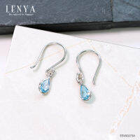 LenYa Jewelry ต่างหูเงินแท้ ชุบโรเดียม ประดับพลอยแท้ สีฟ้าใส บลู โทแพซ (Blue Topaz)