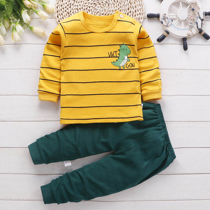 2pcs/set Pantulog Terno for Kids Long Sleeve Sleepwear for Kids Cotton ...