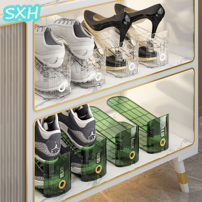 SXH ราวเก็บรองเท้าชั้นวางรองเท้าโมเดิร์นแบบเรียบง่ายในห้องนั่งเล่นรองเท้าพลาสติกสองชั้นแบบบูรณาการสามารถปรับได้สำหรับหอพักในครัวเรือน