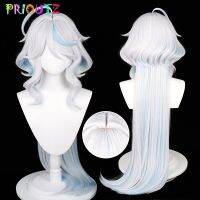 Focalors Genshin Impact Cosplay Wig Anime 100Cm Long Silver White Blue Halloween Carnival Party Synthetic Hair Women