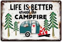 บ้านเครื่องหมายตกแต่งโลหะ RV Camper บ้านและค่าย RV ไอเดียของขวัญตกแต่งผนังสำหรับเพื่อนครอบครัวรถบ้าน/บ้านไร่ RV-Campfire-W-M027