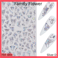 Family Flower Flash Sale สติกเกอร์ติดเล็บลายผีเสื้อด้วยเลเซอร์สติกเกอร์ตกแต่งเล็บแบบ DIY