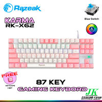 คีย์บอร์ดเกมมิ่ง Razeak RK-X62  TLK 80% 87KEYS Gaming Mechanical  Blue Switch  แถมคีย์แคป1ชุดฟรี รับประกัน 2 ปี