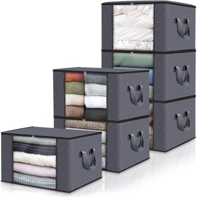 Big Storage Bags, 6 Pack Closet Organizers and Storage, Clothes Foldable Storage Bins with Reinforced Handles