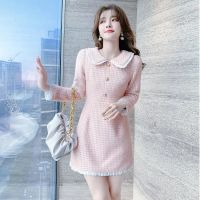 Autumn Winter New French Knitted Women 39;s High Waist Plaid Knitted Bottoming Dress Ladies