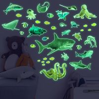 ZZOOI 3D Luminous Shark Wall Stickers Fluorescent Underwater World Glow In The Dark Wall Decals For Kids Rooms Boys Bedroom Home Decor