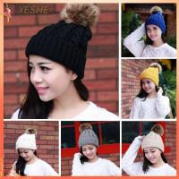 YESHE Fashion Warm Ski Crochet Cap Pom Bobble Raccoon Fur Beanie Wool Knit Hat