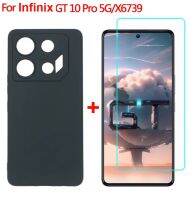 2in 1กระจกเทมเปอร์สำหรับ Infinix GT10 Pro 5G ฝาครอบโทรศัพท์ TPU สีดำกรอบซิลิโคนอ่อนนุ่มสำหรับ Infinix GT 10 Pro เคสโทรศัพท์แบบกระจก X6739