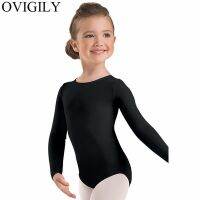 OVIGILY Kids Long Sleeve Gymnastics Leotards Girls Scoop Spandex Lycra Black Leotard Ballet Bodysuits Dance Tops For Toddlers