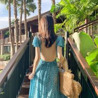 【Original &amp; In stock】Backless Seaside Long Holiday Blue Sleeveless Women Dress