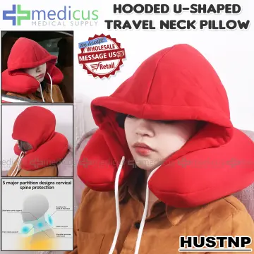 Unisex Plain Travel Neck Hoodie Pillow