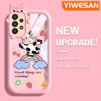 YIWESAN A33ปลอกสำหรับ Samsung 5G A34 A32 5G A54 5G A73 5G เคสโคนมการ์ตูนน่ารักลวดลายน่ารักสร้างสรรค์เลนส์กล้องถ่ายรูปสัตว์ประหลาดน้อยน่ารักเคสโทรศัพท์โปร่งใสเคสห่อหุ้มซิลิโคนนิ่มกันกระแทก