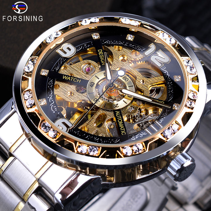 forsining-แฟชั่นทองเงิน-skeleton-นาฬิกากลไกสแตนเลสนาฬิกาส่องสว่างผู้ชายกีฬานาฬิกาข้อมือธุรกิจ