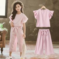 [COD] Girls suit summer new wide-leg middle and big childrens fashionable super foreign style short-sleeved two-piece trendy