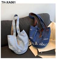 Han edition niche denim bag 2023 new female BaoChao letters bucket leisure high-capacity shopping bags