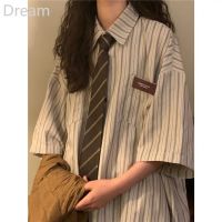 American retro loose Japanese womens loose all-match College Style design niche short sleeve striped shirt top V729