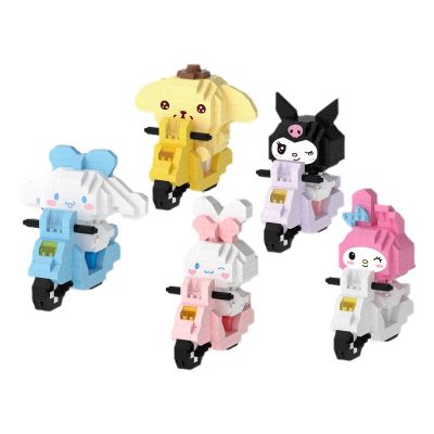 ZZOOI Sanrio Cycling Building Blocks Hello Kitty Anime Figure Assembled Toys Sanrio Ornament Decoration Diy Doll Action Figure Gift