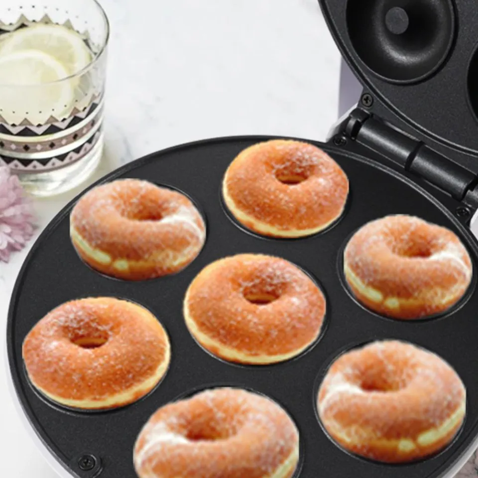 Mini Donut Maker for Kids Breakfast Waffle Sandwich and More Snacks,  Portable Electric Donut Maker Machine with Non stick Surface for 7  Doughnuts