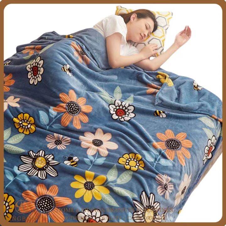 Angbon Velvet Fleece Queen Size Blanket Bedspread Soft Printed Flannel