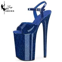 23cm Modern Sandals Color Crystal PU Stage Catwalk Fashion Women Shoes Thin Heel Pole Dance Shoes Peep Toe Platform Sandals