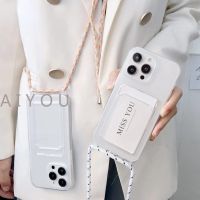 shuohaa198 เคสโทรศัพท์มือถือซิลิโคน พร้อมสายคล้องคอ และช่องใส่บัตร สําหรับ iPhone 14 11 Pro Max 12 Mini 13 XR XS X 7 8 Plus