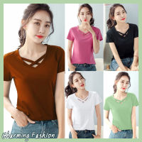 Charming เสื้อแฟชั่นเกาหลี แขนสั้น ผ้าCotton100% ดีไซน์สวยเก๋ High quality รุ่น C733