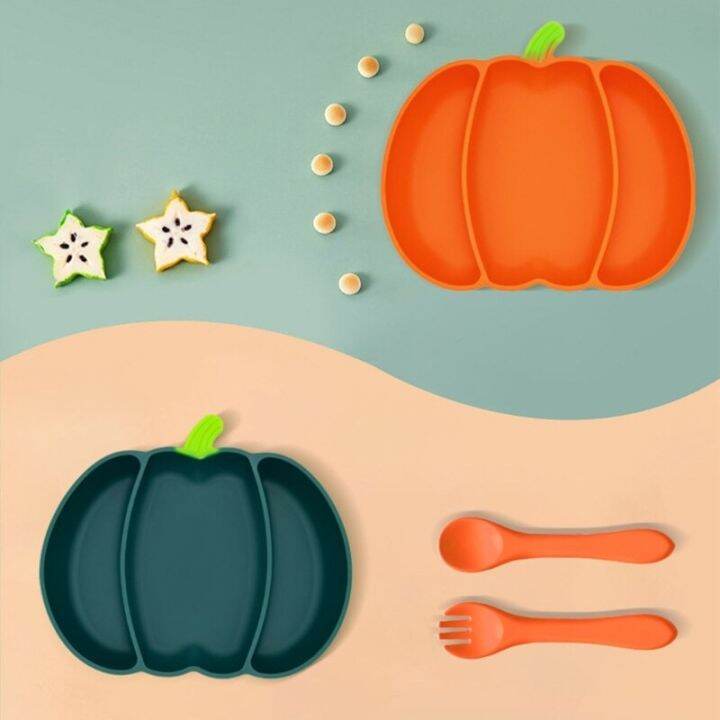 suction-plate-for-baby-toddler-halloween-pumpkin-silicone-feeding-plate-3-divided-plates-kid-feeding-bowl-tableware