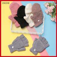 ZHEZHE Warm Clamshell Dual-use Half Finger Gloves Coral Velvet Knitting Mittens Kids Gloves