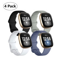 4สายแพ็คเข้ากันได้กับ Fitbit Sense / Versa 3 / Versa 4 /Sense 2,TPU นุ่มสายยืดกีฬาสายรัดข้อมือสำรอง Versa 3 4 Sense 2สำหรับผู้หญิงผู้ชาย